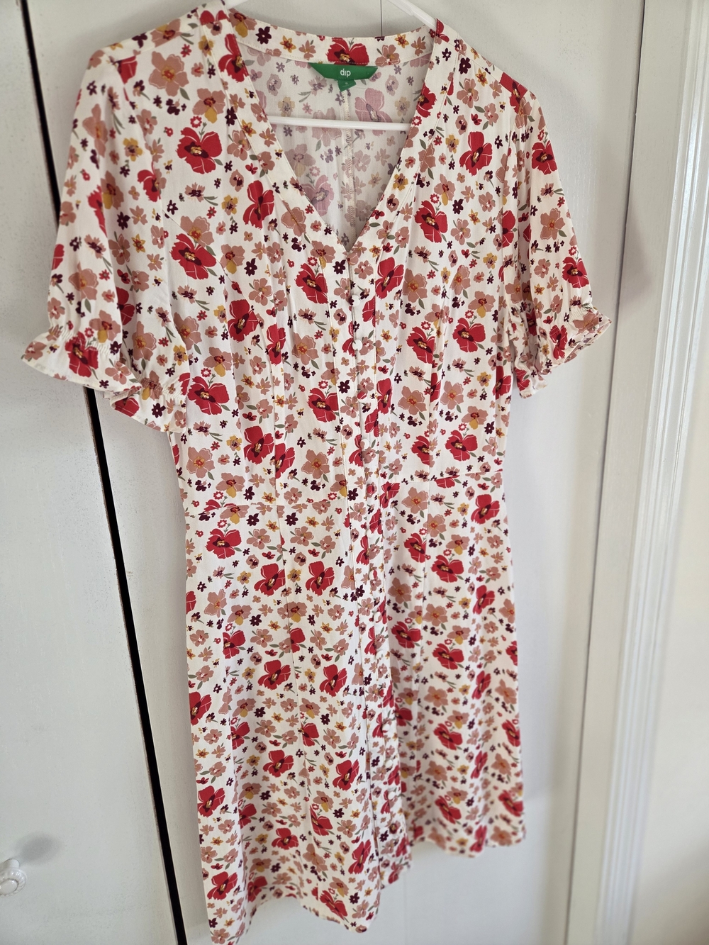dip Floral V-Neck Midi Dress in Red & Cream